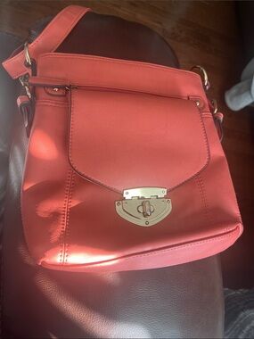 Coral Crossbody Bag with Gold Turn-Lock